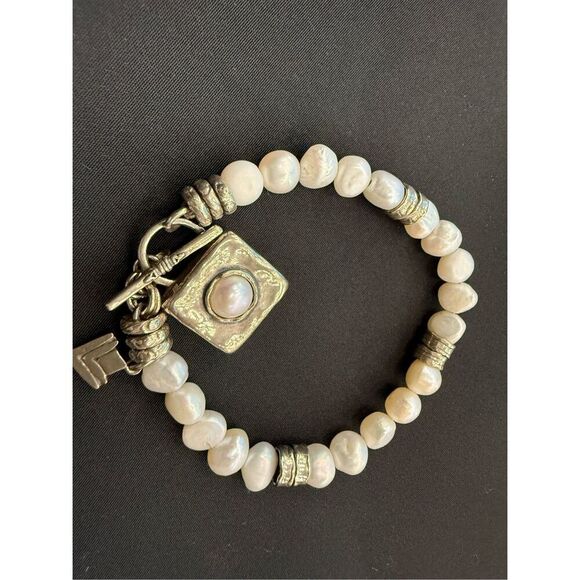 Silpada Vintage Sterling Silver Freshwater Pearl Bracelet With Square Charm - Picture 1 of 6